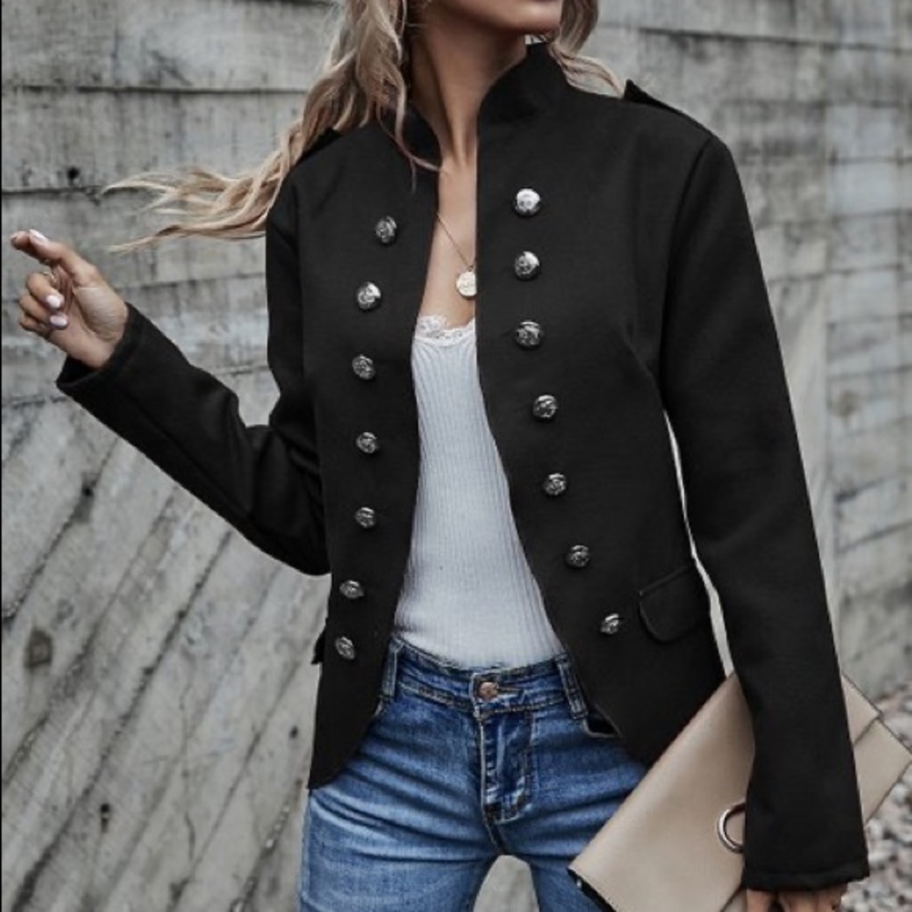 Camisa Women’s Black Jacket sz S Military Structure NEW #Z322